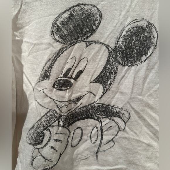 Disney Mickey Mouse sketch hi and bye raw hem cropped tee sz L - Picture 2 of 6